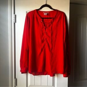 K.Jordan Red Criss Cross Long Sleeve Blouse XL
